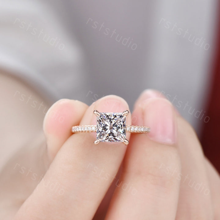 Princess Cut Lab Grown Diamond Ring: Rose Gold 14k White Gold Band