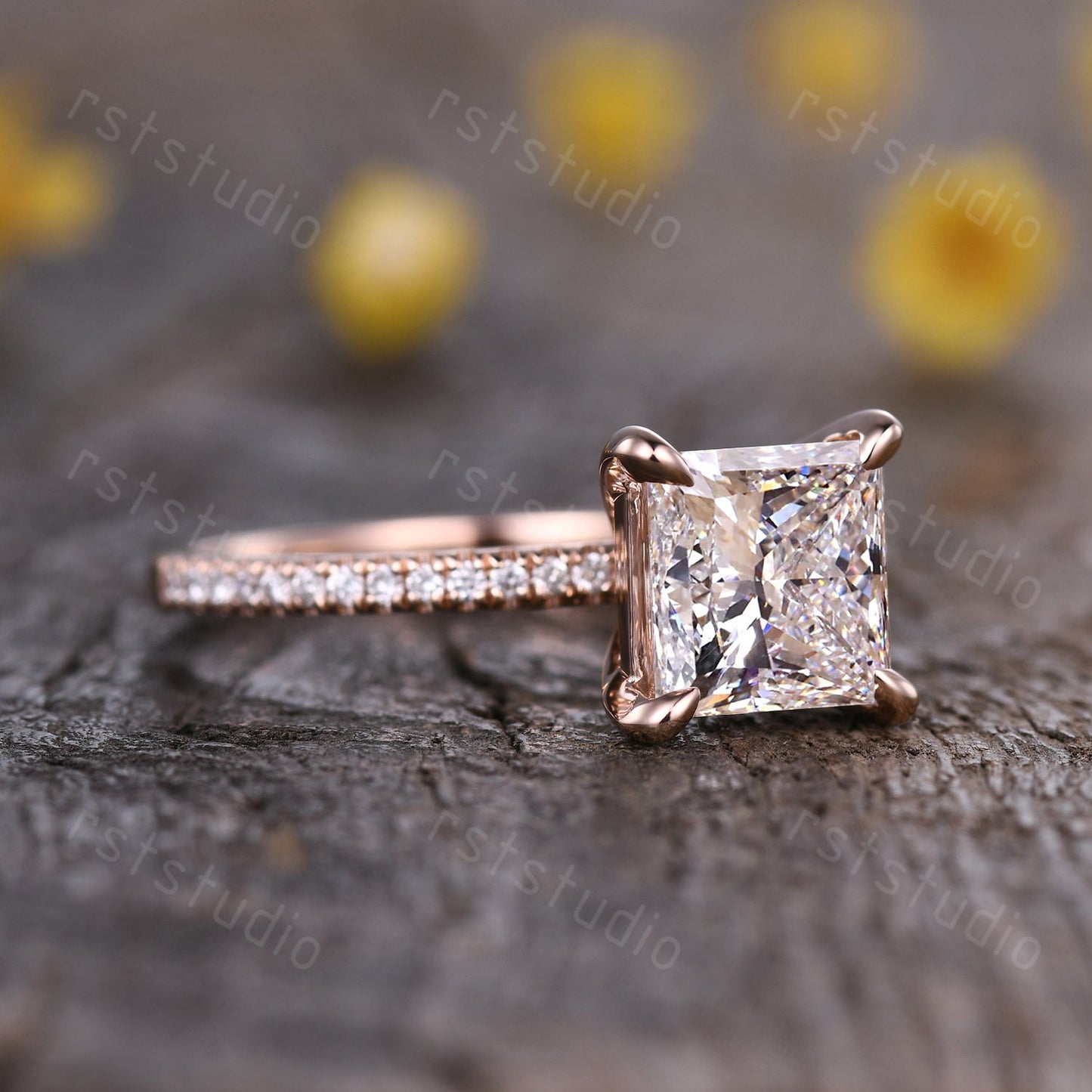 Princess Cut Lab Grown Diamond Ring: Rose Gold 14k White Gold Band