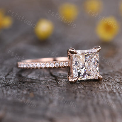Princess Cut Lab Grown Diamond Ring: Rose Gold 14k White Gold Band