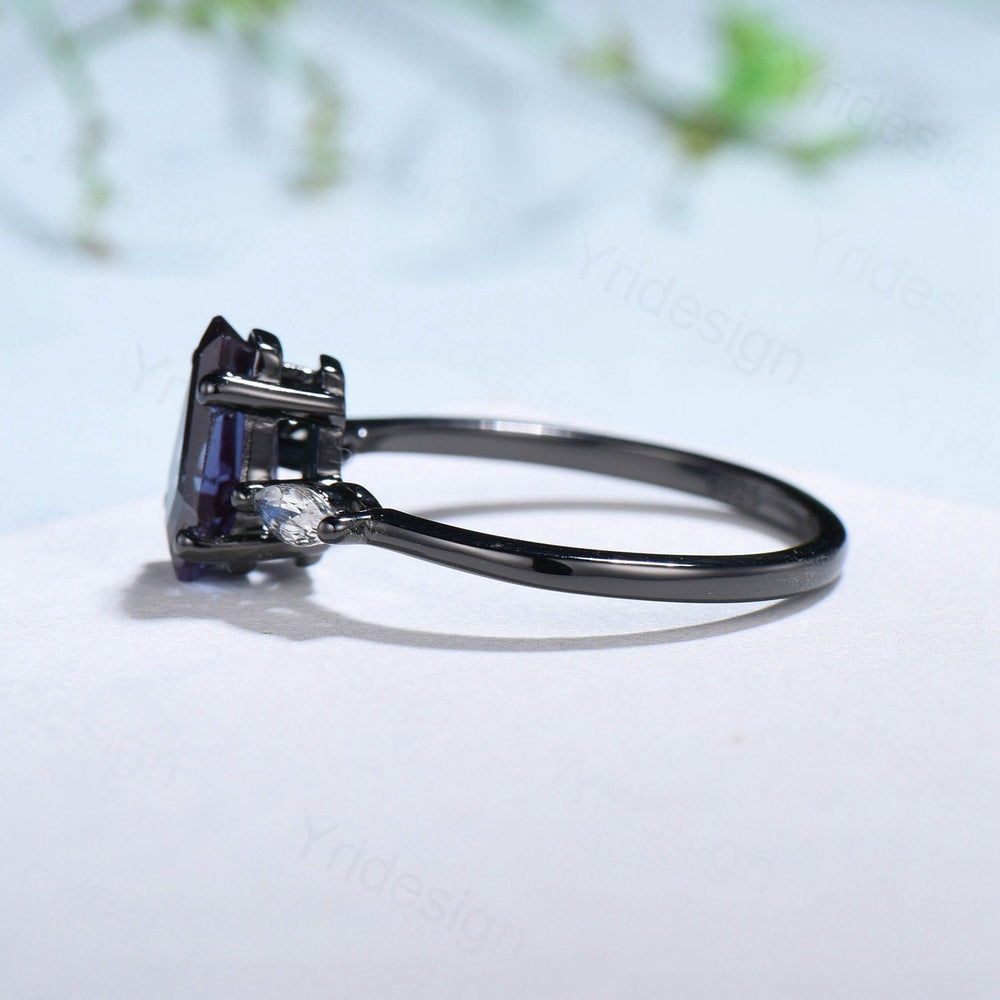 Unique Black Gold Coffin Shape Black Rutilated Quartz Ring Marquise Spnel Shield Shape  Engagement Ring Handmade Proposal Gifts for Women - PENFINE