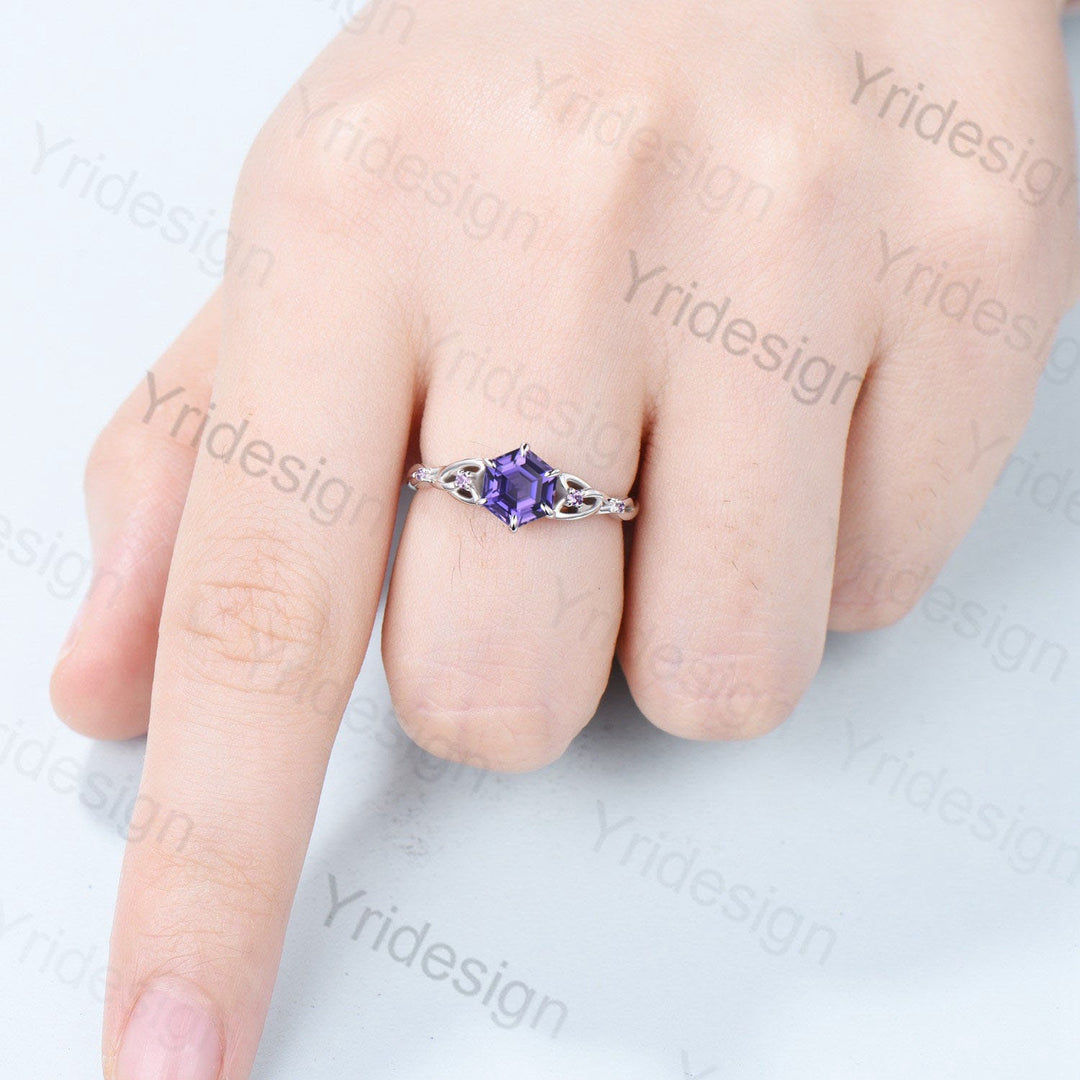 Enchanted Knot Engagement Ring - Vivid Purple Sapphire & Amethyst - PENFINE