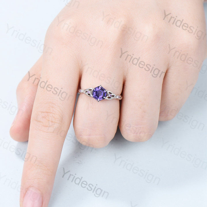 Enchanted Knot Engagement Ring - Vivid Purple Sapphire & Amethyst - PENFINE