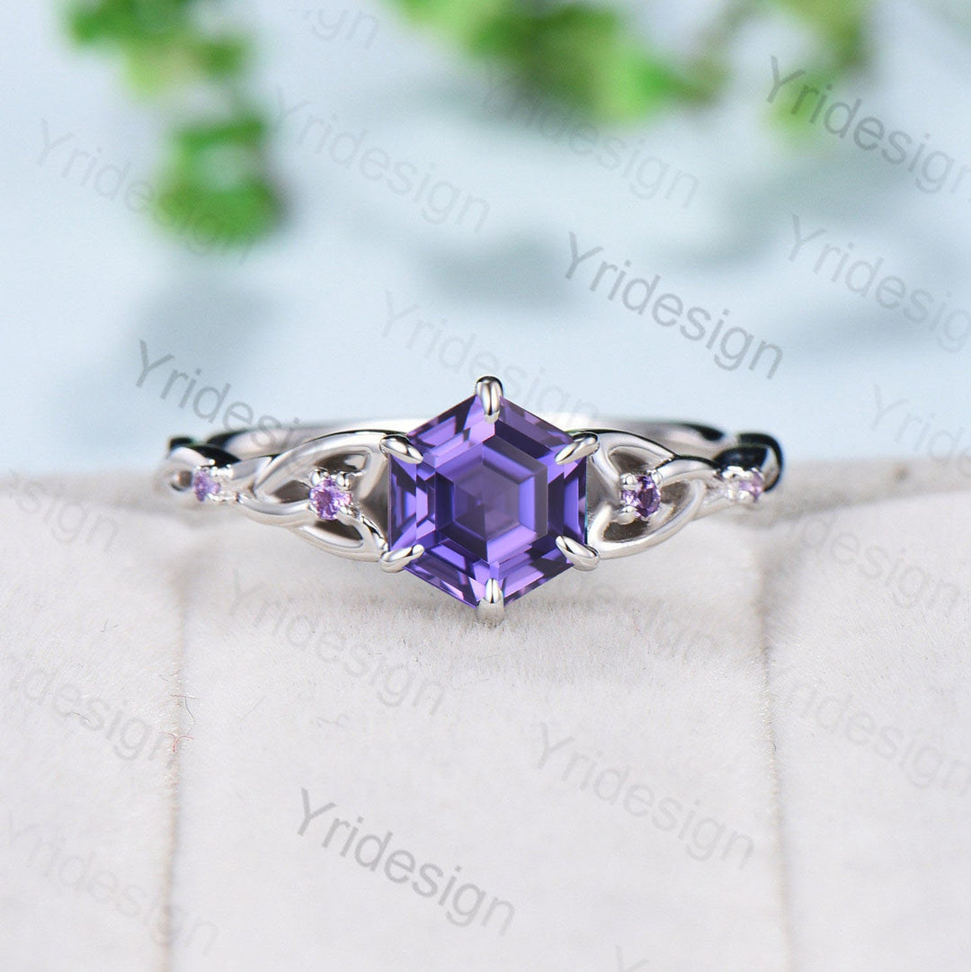 Enchanted Knot Engagement Ring - Vivid Purple Sapphire & Amethyst - PENFINE