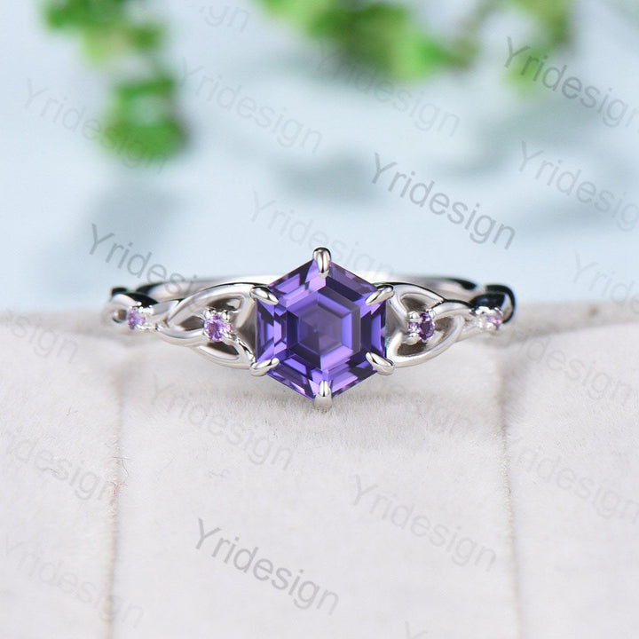 Enchanted Knot Engagement Ring - Vivid Purple Sapphire & Amethyst - PENFINE