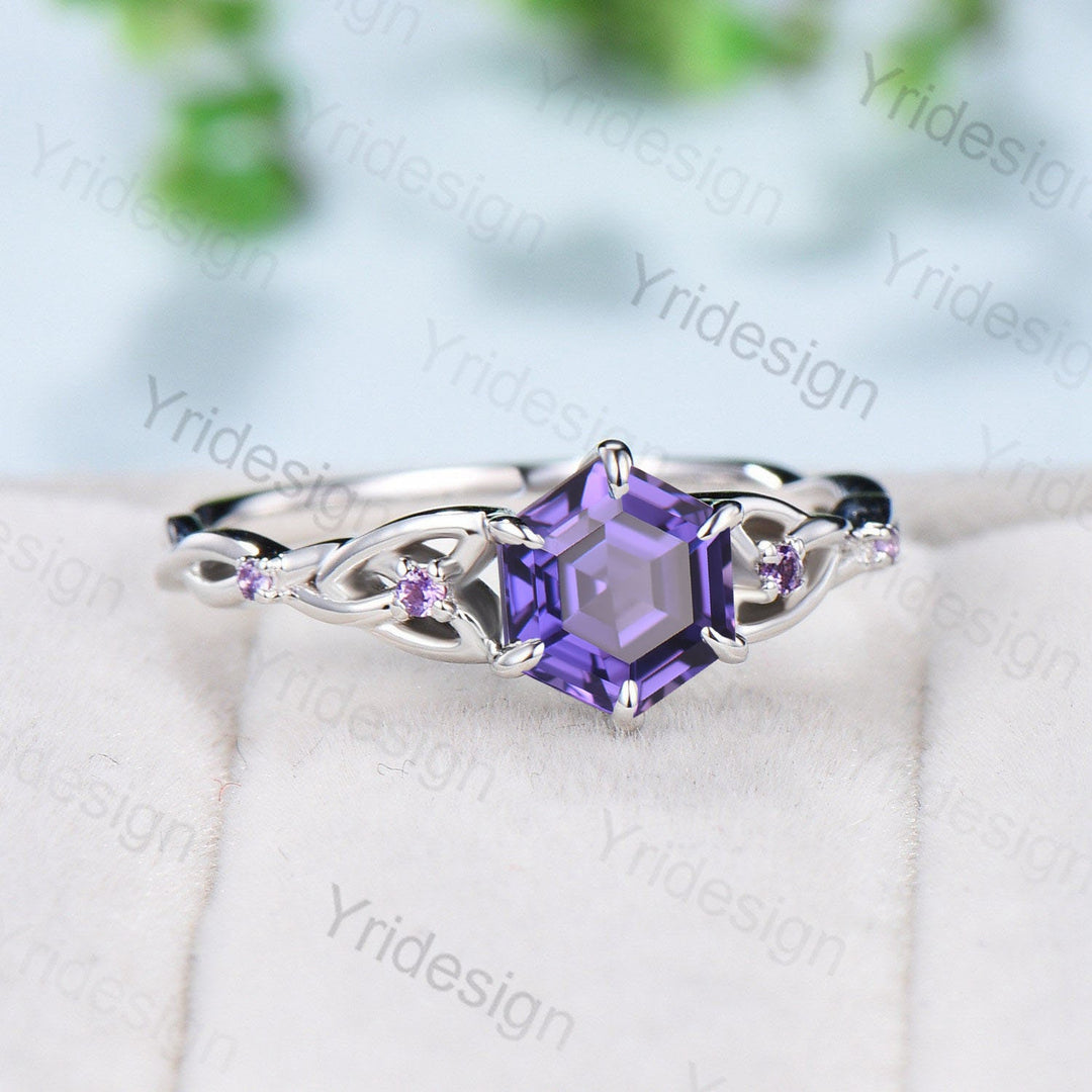 Enchanted Knot Engagement Ring - Vivid Purple Sapphire & Amethyst - PENFINE