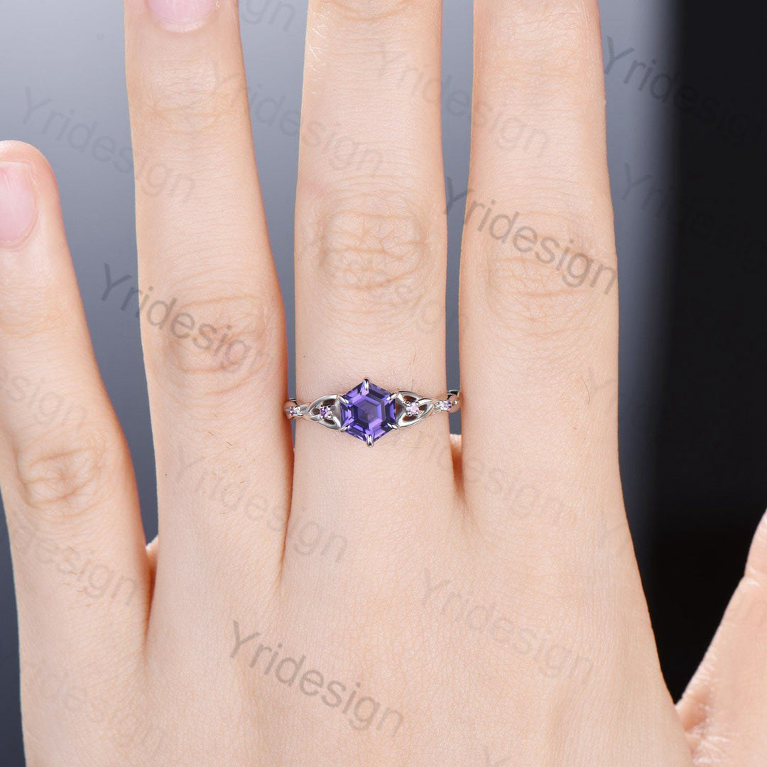 Enchanted Knot Engagement Ring - Vivid Purple Sapphire & Amethyst - PENFINE
