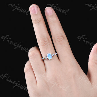 Vintage Oval Moonstone Engagement Ring, White Gold Anniversary Gift - PENFINE