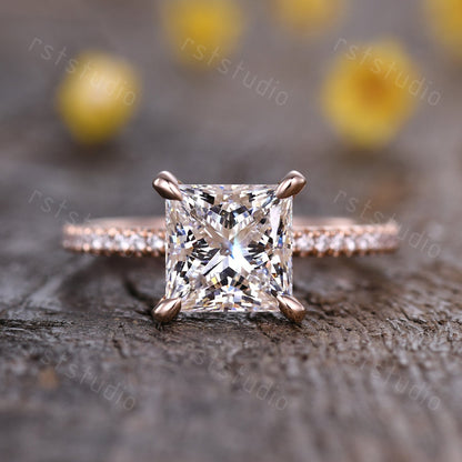 Princess Cut Lab Grown Diamond Ring: Rose Gold 14k White Gold Band