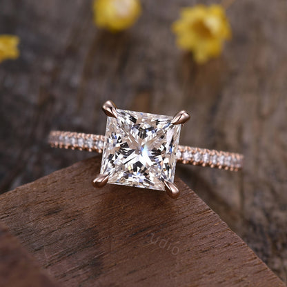 Princess Cut Lab Grown Diamond Ring: Rose Gold 14k White Gold Band