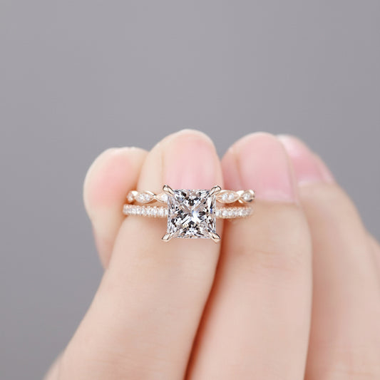 Princess Cut Lab Grown Diamond Ring: Rose Gold 14k White Gold Band