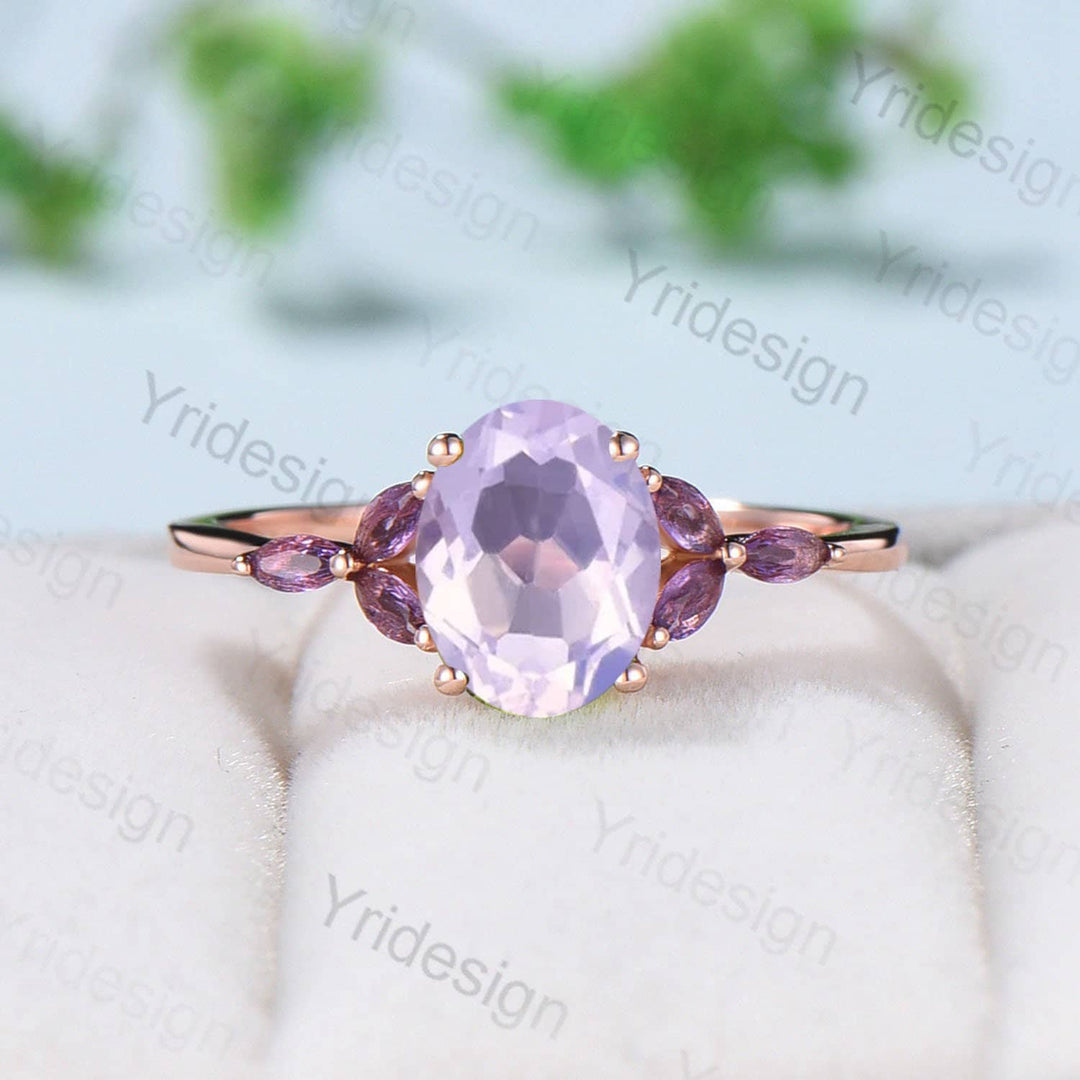 Vintage Lavender Amethyst Engagement Ring Unique Seven Stone Marquise Amethyst Ring Purple Crystal Wedding Ring Women February Birthstone - PENFINE