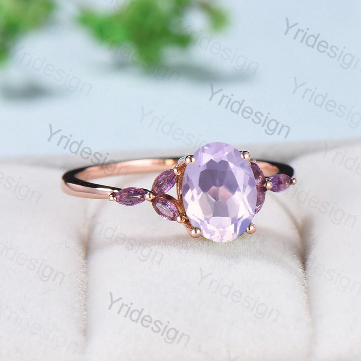 Vintage Lavender Amethyst Engagement Ring Unique Seven Stone Marquise Amethyst Ring Purple Crystal Wedding Ring Women February Birthstone - PENFINE