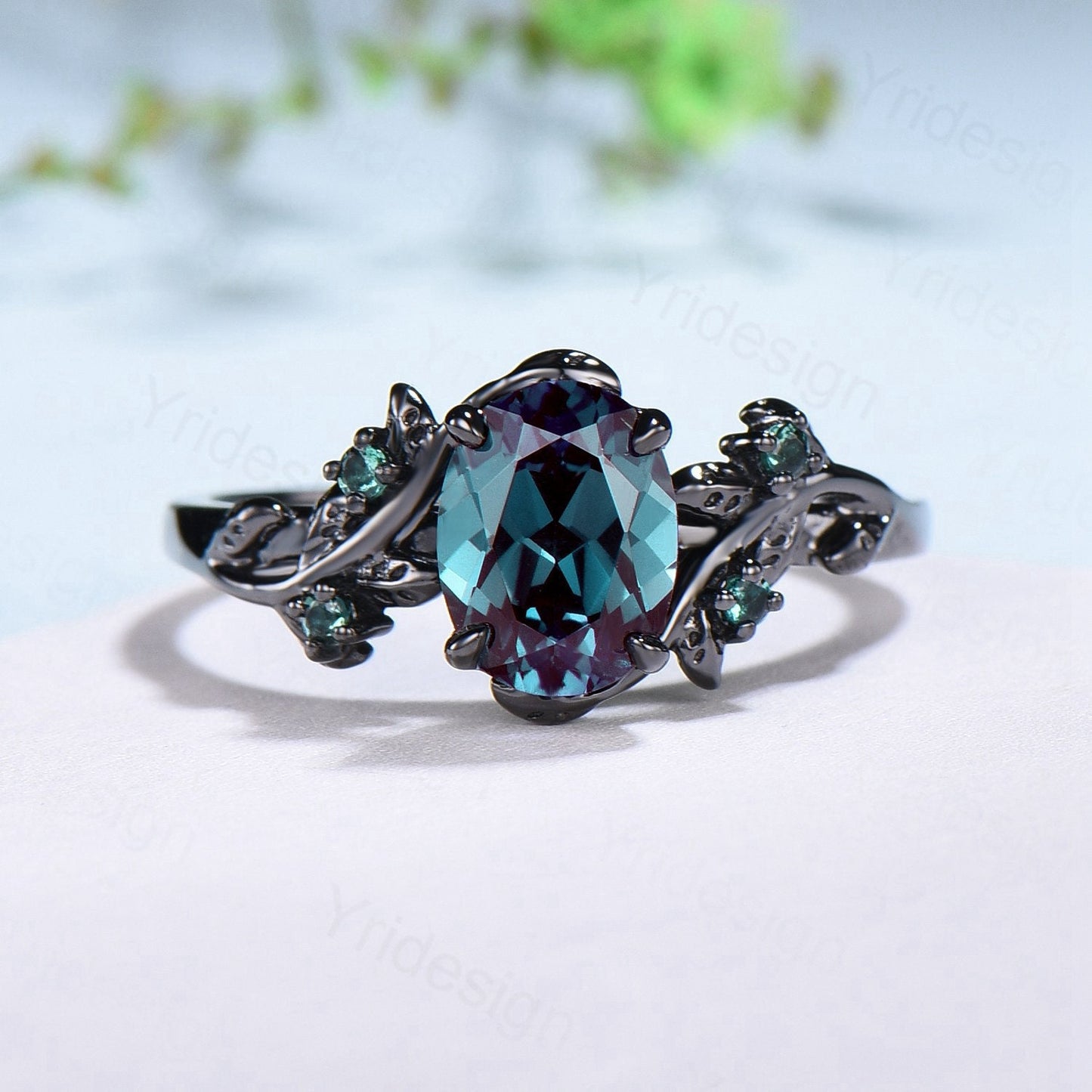 Couples ring set 14k black gold alexandrite wedding rings set twig ring men and women His Hers engagement ring nature inspired Promise gift - PENFINE