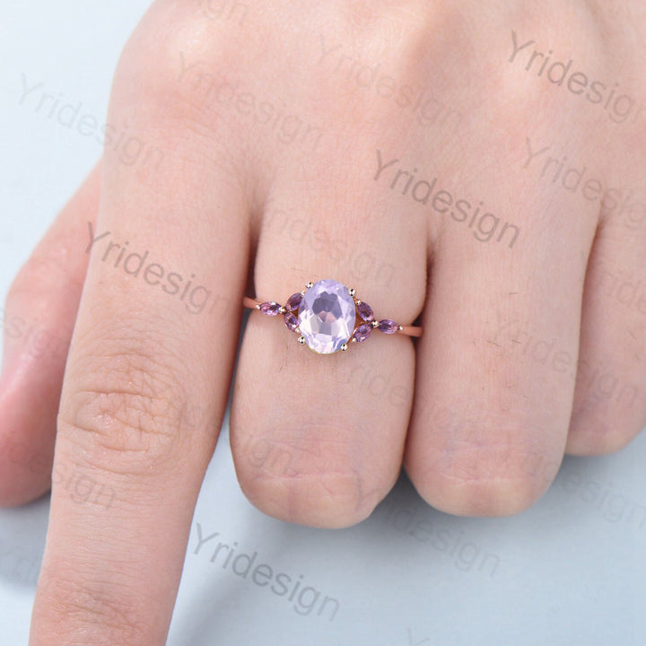 Vintage Lavender Amethyst Engagement Ring Unique Seven Stone Marquise Amethyst Ring Purple Crystal Wedding Ring Women February Birthstone - PENFINE