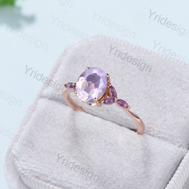 Vintage Lavender Amethyst Engagement Ring Unique Seven Stone Marquise Amethyst Ring Purple Crystal Wedding Ring Women February Birthstone - PENFINE