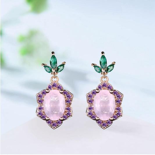 Vintage Lavender Amethyst earrings Unique  Halo Amethyst Marquise Emerald Stud Earrings  Women 14k 18k rose gold Febmber birthstone earrings - PENFINE