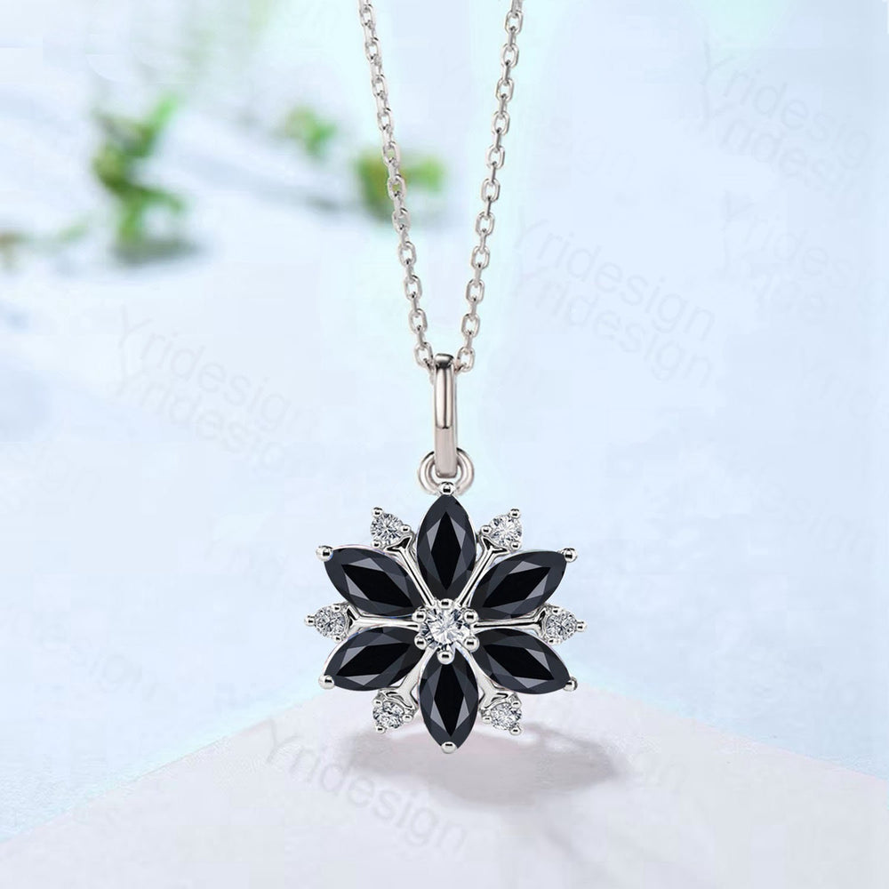 Victorian Gothic Pendant- Art Deco Black Spinel Snowflake Necklace - PENFINE