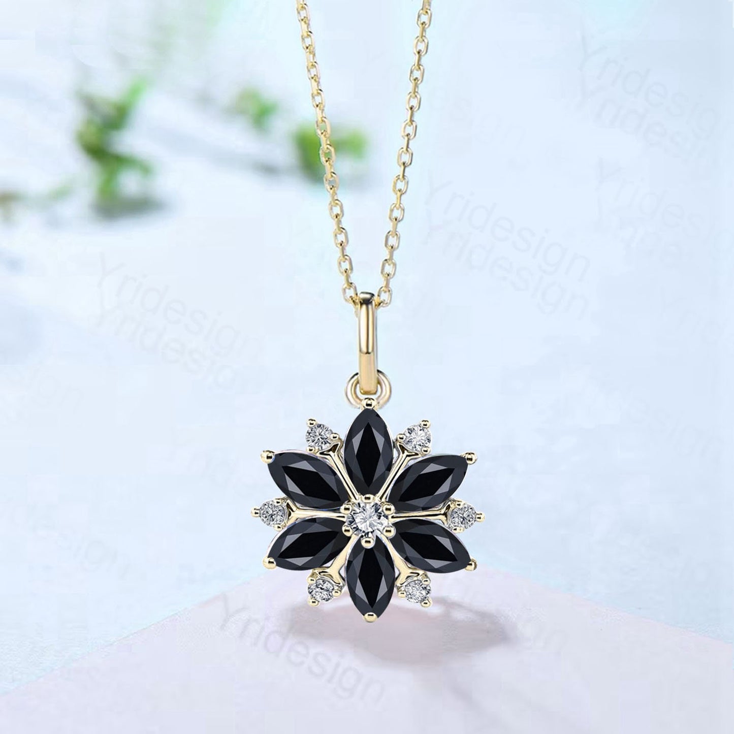 Victorian Gothic Pendant- Art Deco Black Spinel Snowflake Necklace - PENFINE