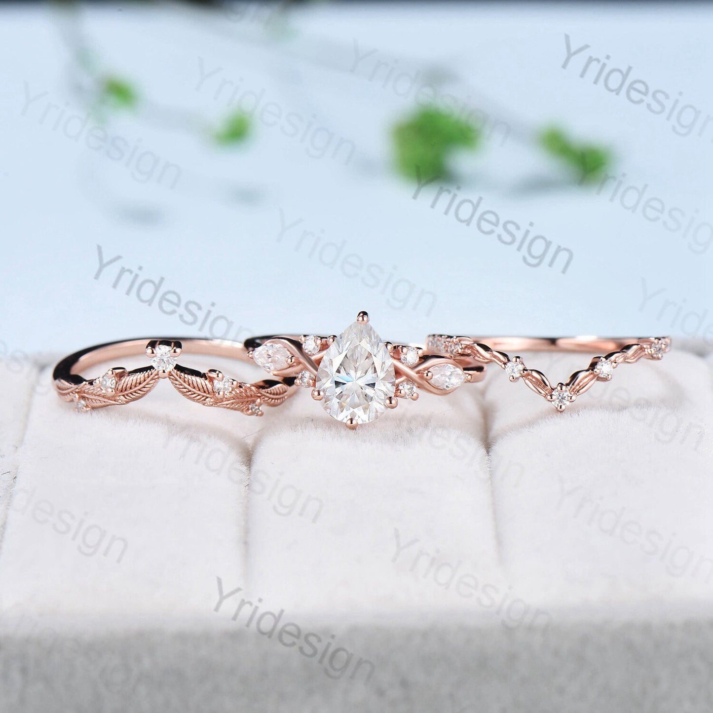 VS1-E 1.25 Carat Pear Diamond Engagement Ring Vintage Lab Grown Diamond IGI Certificate Engagement Ring 7 Stone Marquise Wedding Ring Set - PENFINE