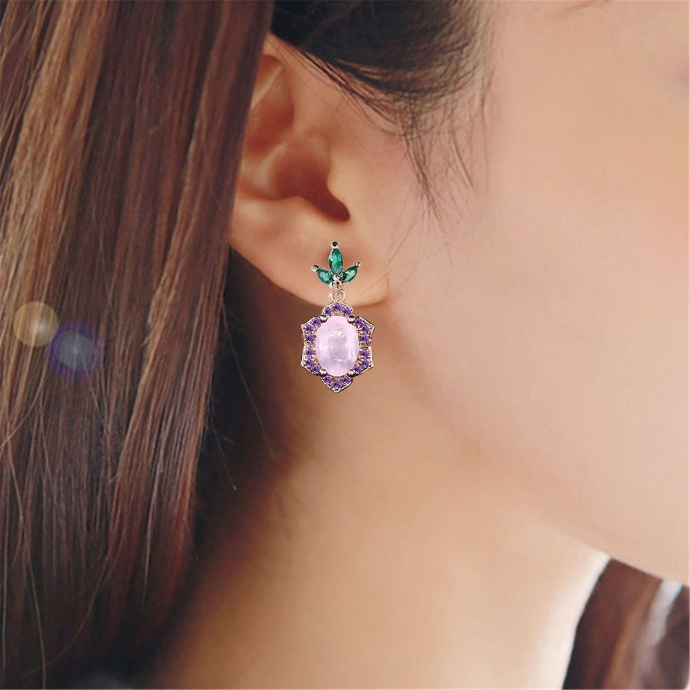 Vintage Lavender Amethyst earrings Unique  Halo Amethyst Marquise Emerald Stud Earrings  Women 14k 18k rose gold Febmber birthstone earrings - PENFINE