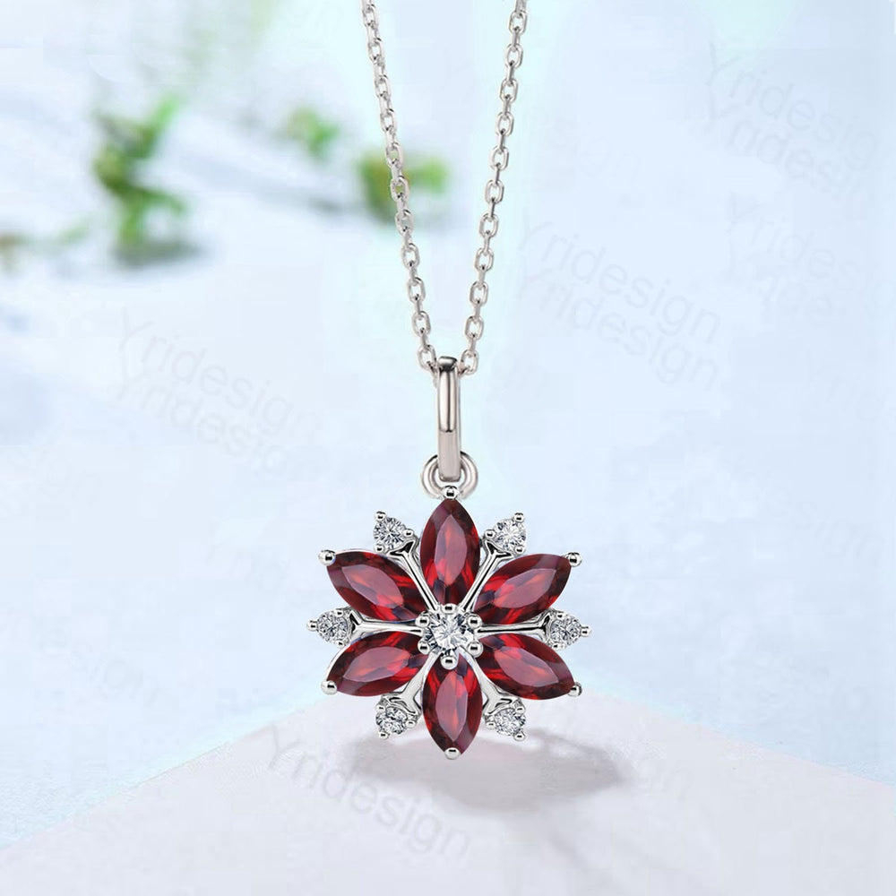 Vintage Snowflake Ruby Pendant Necklace, 14k Gold Floral Jewelry - PENFINE
