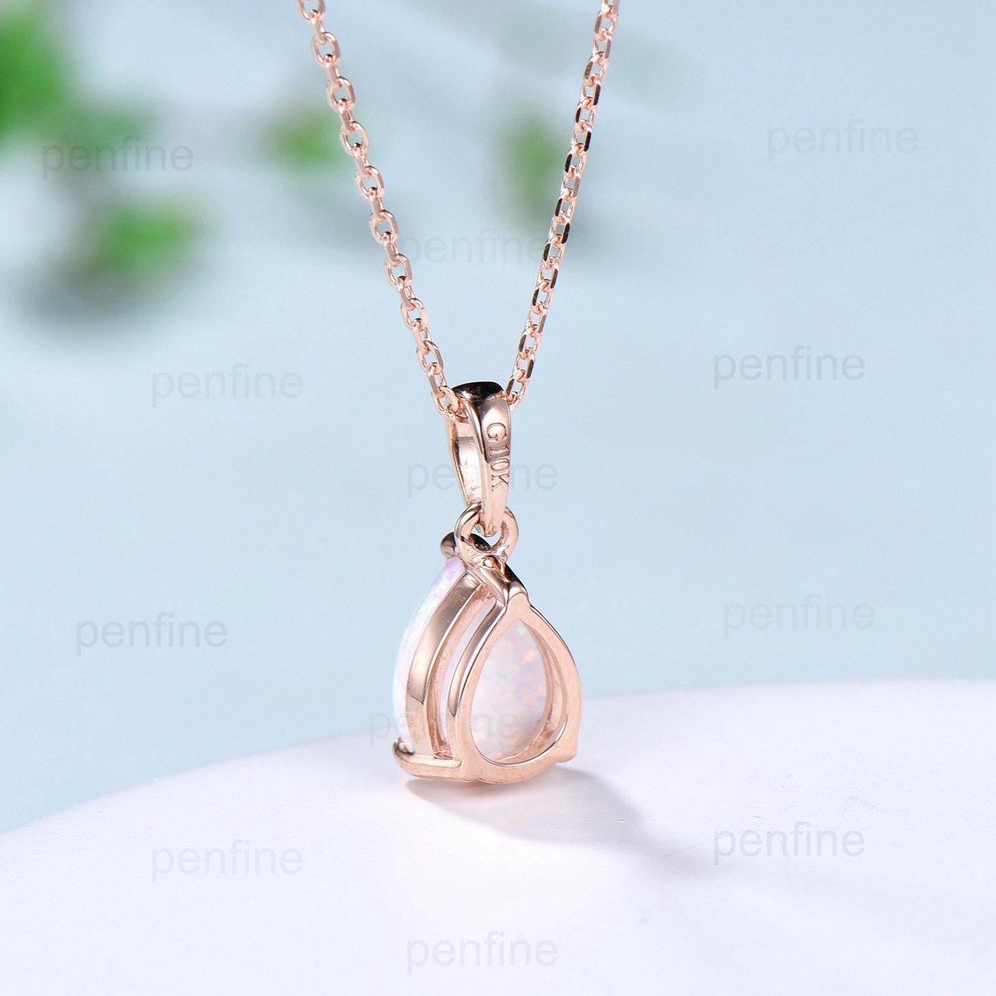 Dainty fire opal wedding set solitaire white opal engagement ring rose gold minimalist October birthstone pendant necklace opal earrings - PENFINE