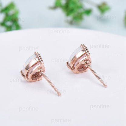Dainty fire opal wedding set solitaire white opal engagement ring rose gold minimalist October birthstone pendant necklace opal earrings - PENFINE