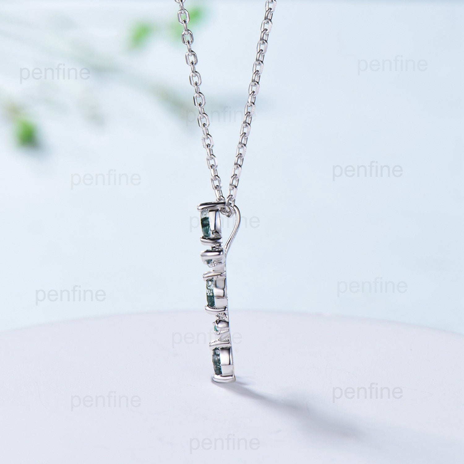 Cross Pendant Necklace Moss Agate Flower Emerald Necklace Aquatic