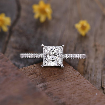 1ct Princess Cut Lab Grown Diamond Engagement Ring: 14K White Gold Wedding Band