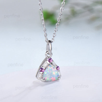 Trilliant Opal Amethyst pendant necklace vintage baguette moissanite pendant silver white  gold fire opal necklace Engagement Gift For Women - PENFINE