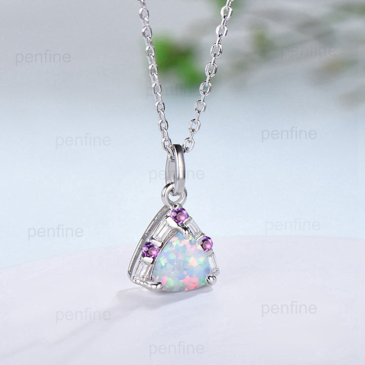 Trilliant Opal Amethyst pendant necklace vintage baguette moissanite pendant silver white  gold fire opal necklace Engagement Gift For Women - PENFINE