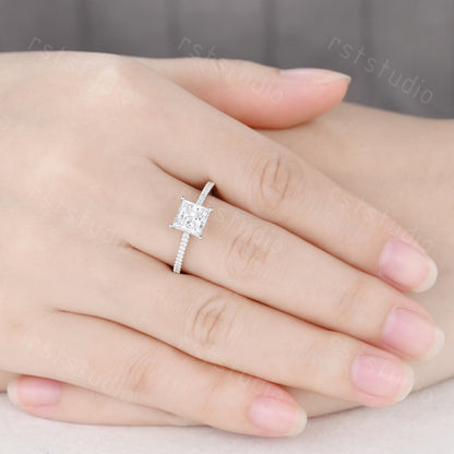 1ct Princess Cut Lab Grown Diamond Engagement Ring: 14K White Gold Wedding Band