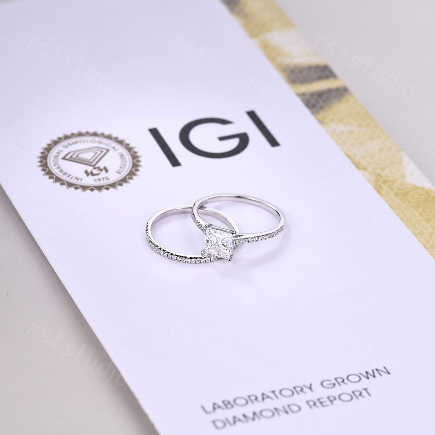 1ct Princess Cut Lab Grown Diamond Engagement Ring: 14K White Gold Wedding Band