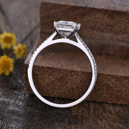 1ct Princess Cut Lab Grown Diamond Engagement Ring: 14K White Gold Wedding Band