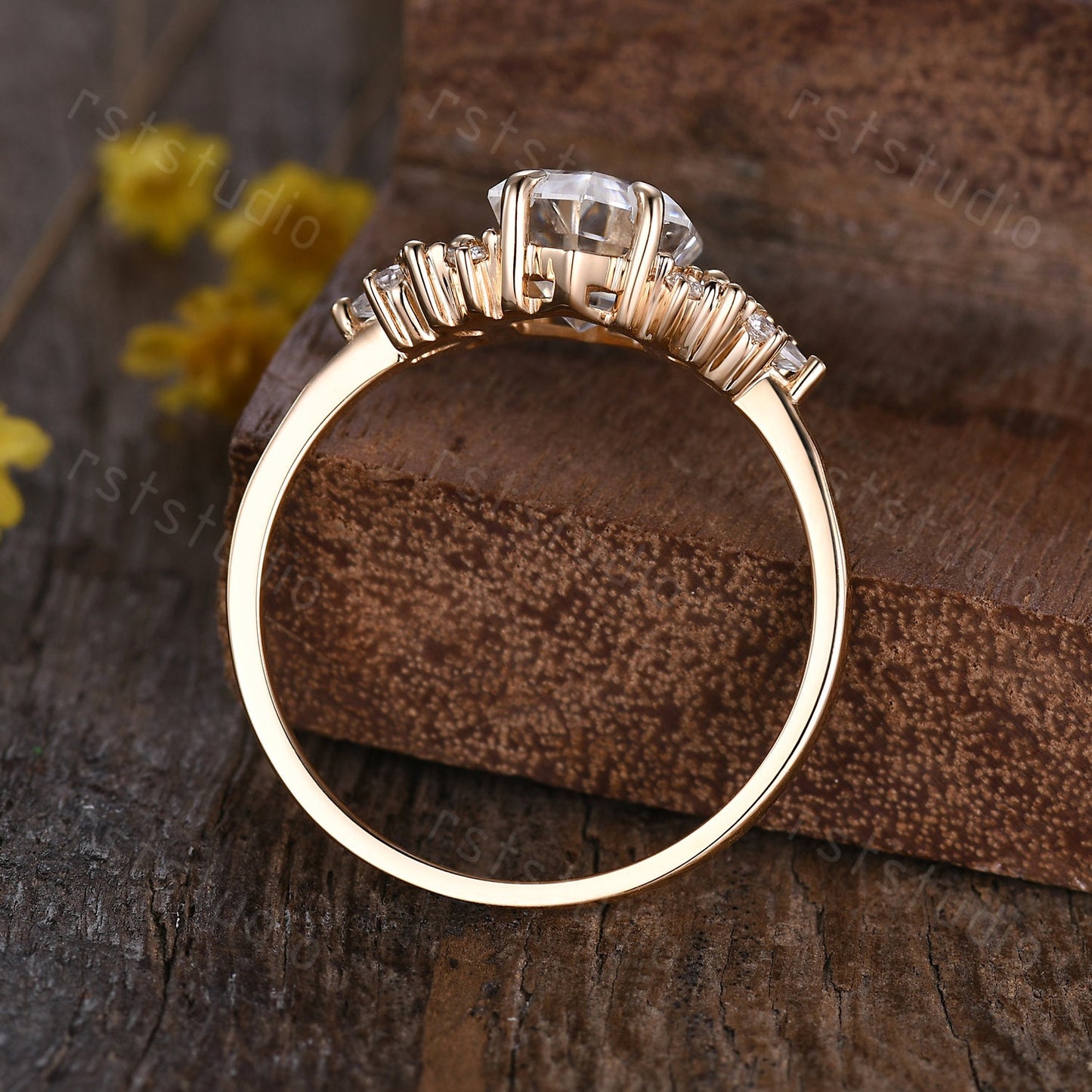 Vintage Hexagon Moissanite Cluster Ring: Gold Bridal Wedding Ring