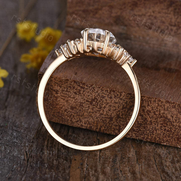 Vintage Hexagon Moissanite Cluster Ring: Gold Bridal Wedding Ring