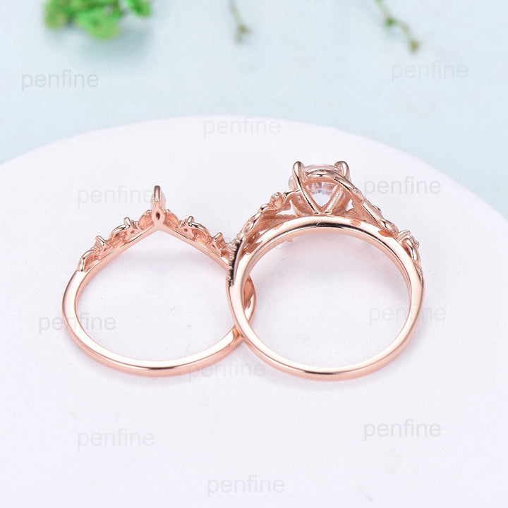 1CT Floral Brilliant Moissanite Engagement Ring Set Nature Inspired Branch Twig Leaf Wedding Set Unique Infinity anniversary bridal ring set - PENFINE