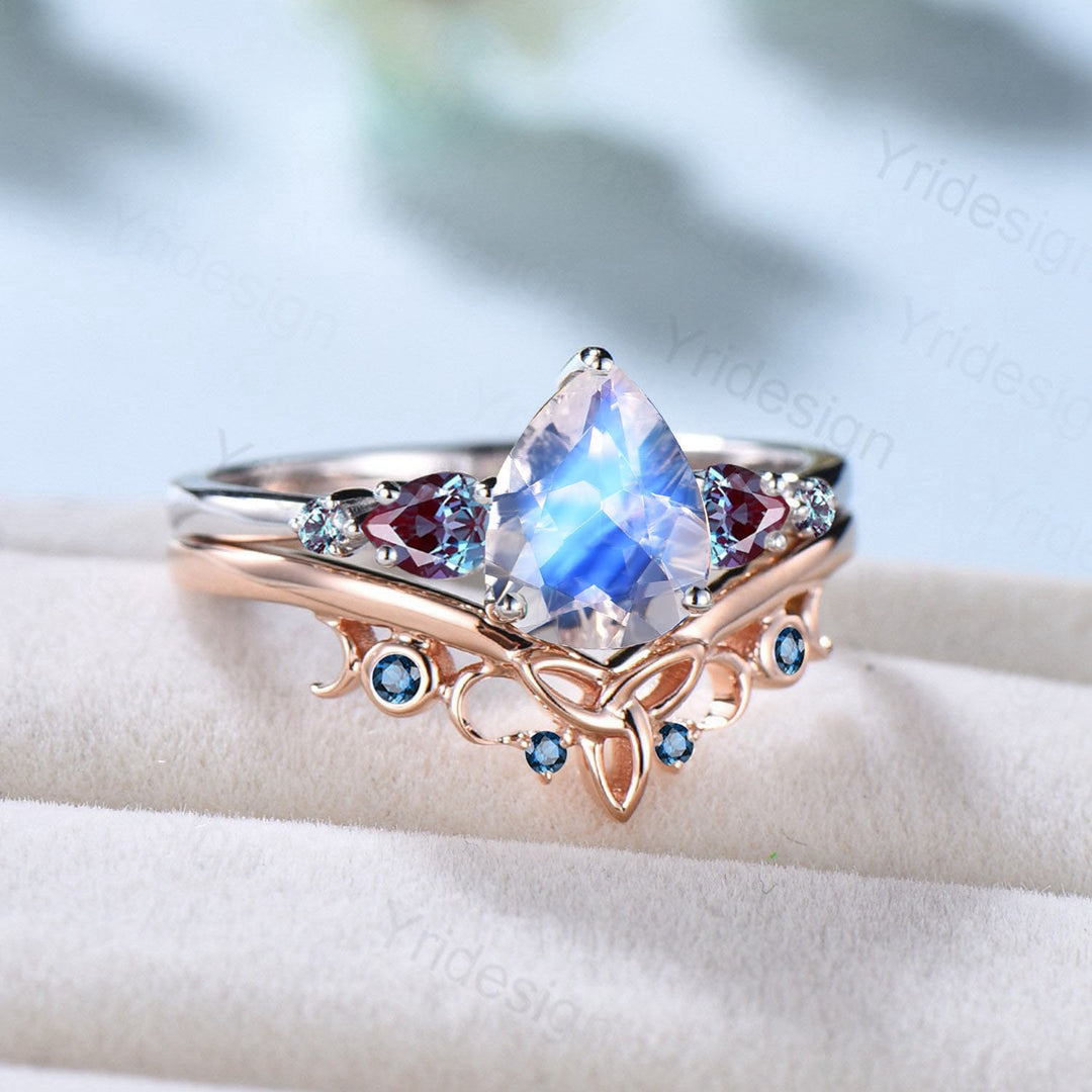 Wedding Ring Set Moonstone And Topaz Ring Magic Moonstone Engagement Ring  For A Fantasy Bride – Eden