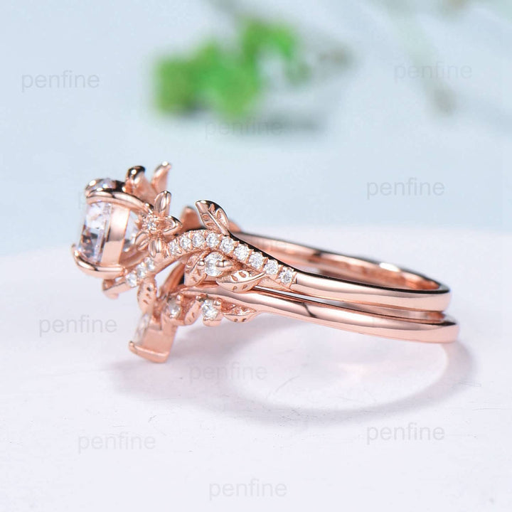 1CT Floral Brilliant Moissanite Engagement Ring Set Nature Inspired Branch Twig Leaf Wedding Set Unique Infinity anniversary bridal ring set - PENFINE