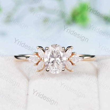 Vintage oval moissanite engagement ring Cluster kite marquise moissanite yellow  gold wedding ring retro Nedia handmade proposal gifts women - PENFINE