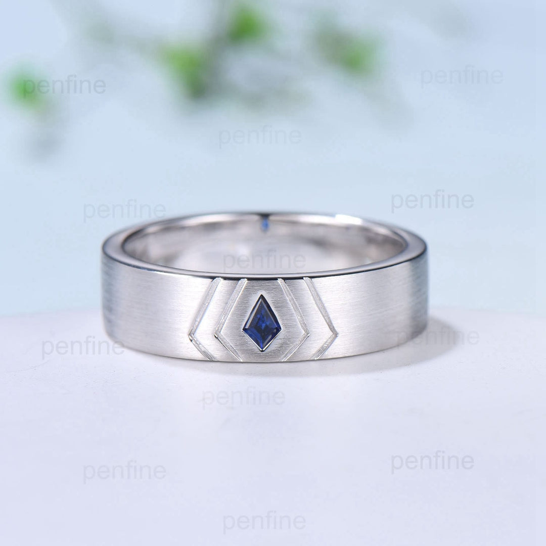 6mm Howls Moving Castle Men's Ring Kite Cut Sapphire Wedding Band Silver White Gold Howl's Ring Sophie's Ring Matching Band Gift For Men - PENFINE