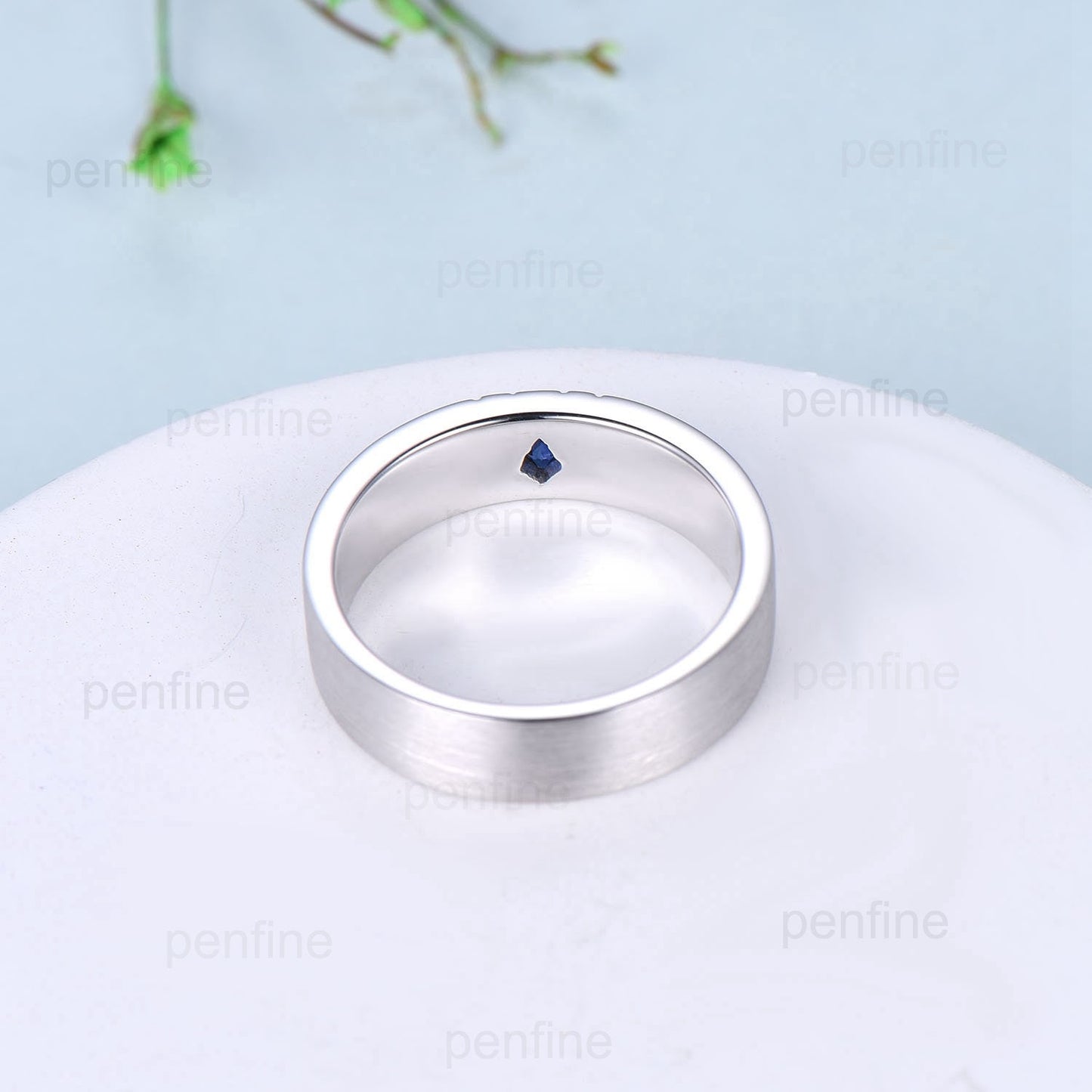 6mm Howls Moving Castle Men's Ring Kite Cut Sapphire Wedding Band Silver White Gold Howl's Ring Sophie's Ring Matching Band Gift For Men - PENFINE