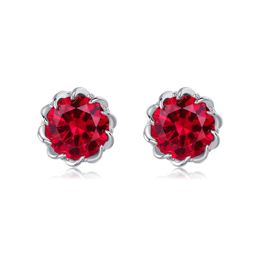 Floral 8mm round ruby earrings Sunflower ruby Stud Earrings July birthstone Earrings Women Solid 14k 18k rose gold twist knot earrings - PENFINE