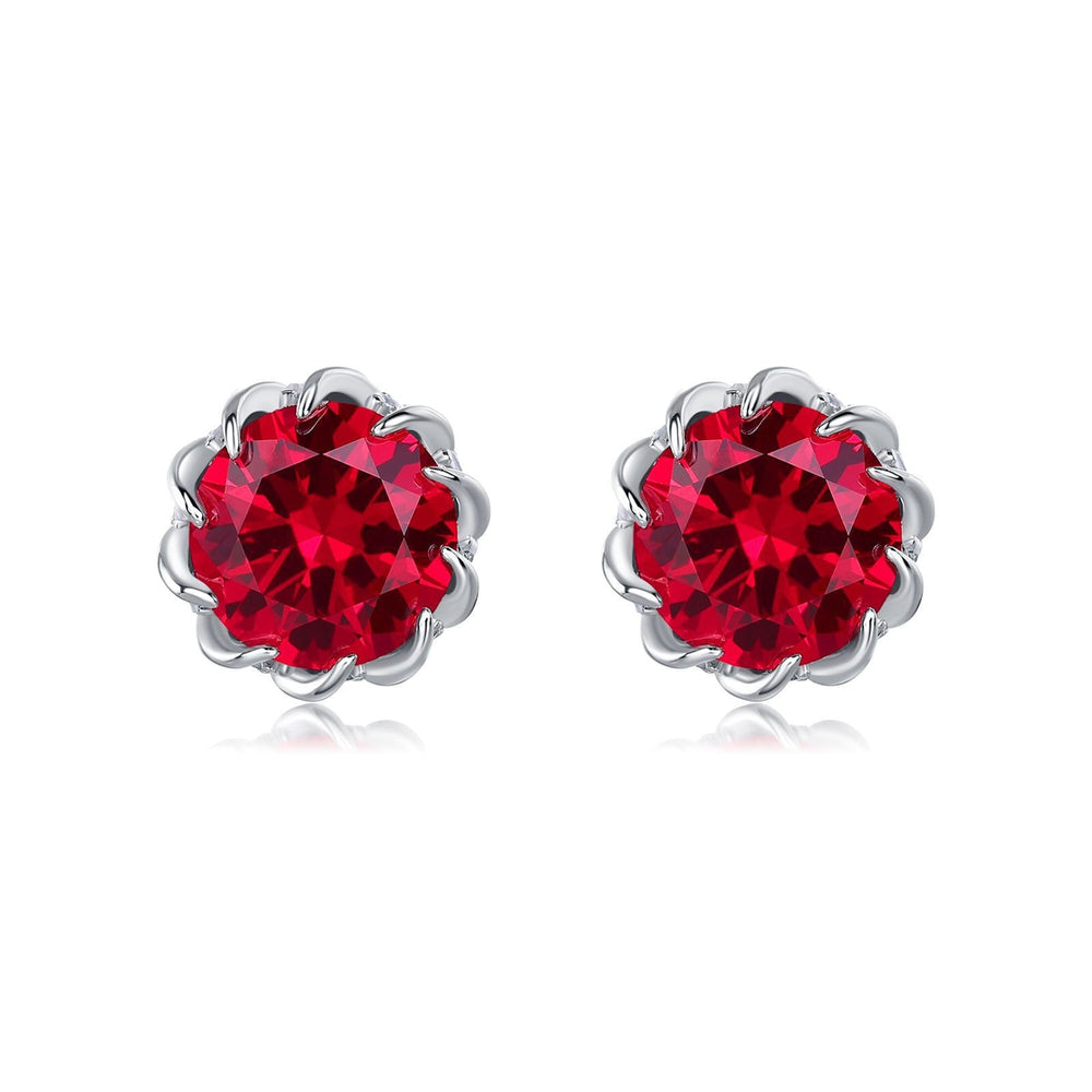 Floral 8mm round ruby earrings  Sunflower ruby Stud Earrings July birthstone Earrings Women Solid 14k 18k rose  gold twist knot earrings - PENFINE