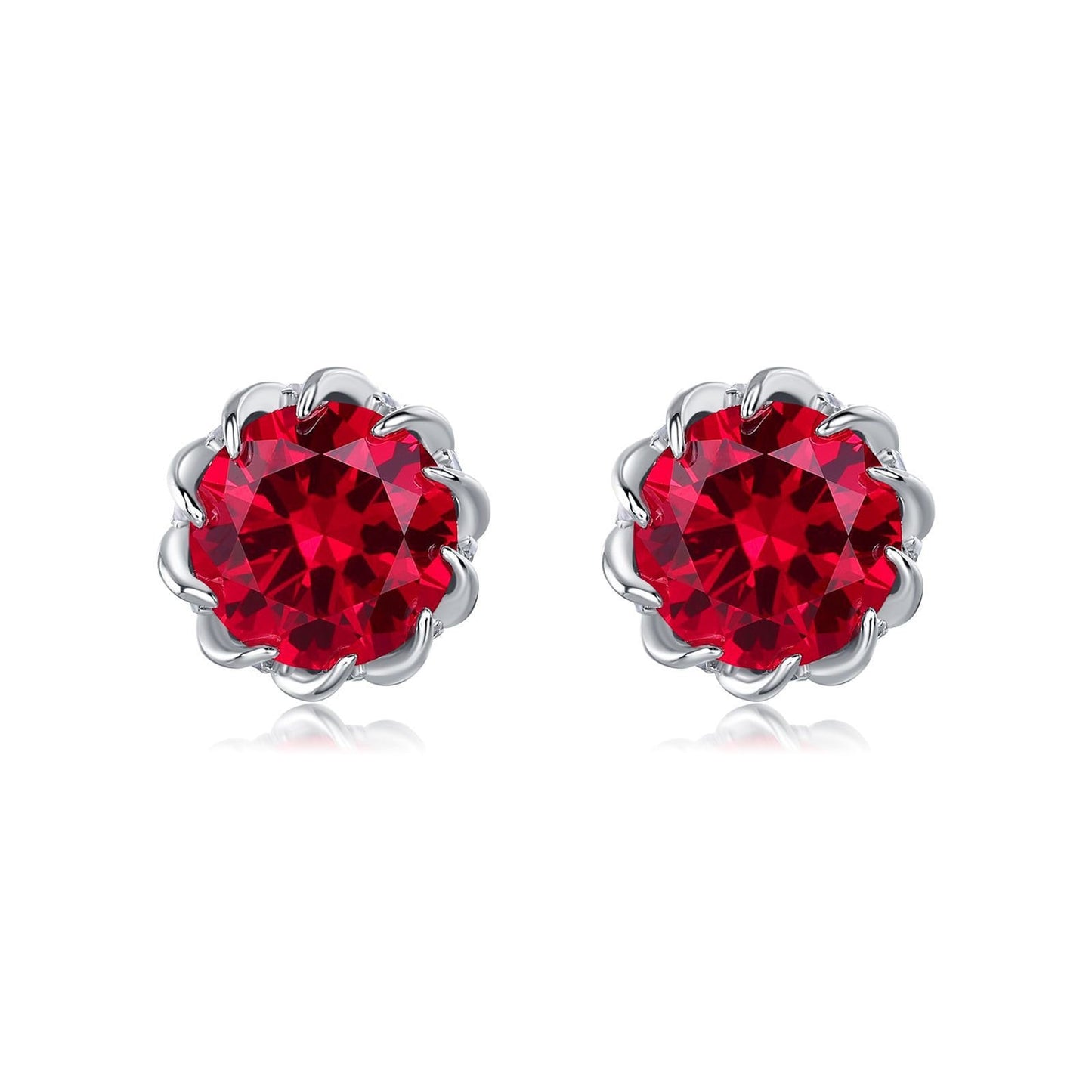 Floral 8mm round ruby earrings  Sunflower ruby Stud Earrings July birthstone Earrings Women Solid 14k 18k rose  gold twist knot earrings - PENFINE