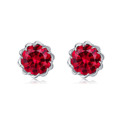 Floral 8mm round ruby earrings  Sunflower ruby Stud Earrings July birthstone Earrings Women Solid 14k 18k rose  gold twist knot earrings - PENFINE