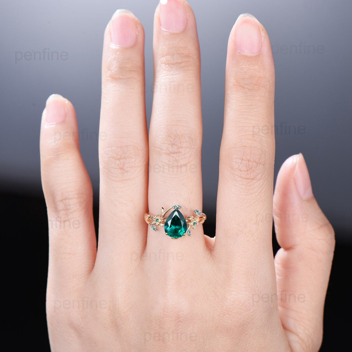 Natural Emerald Triple Flower Cluster 925 buy Ring