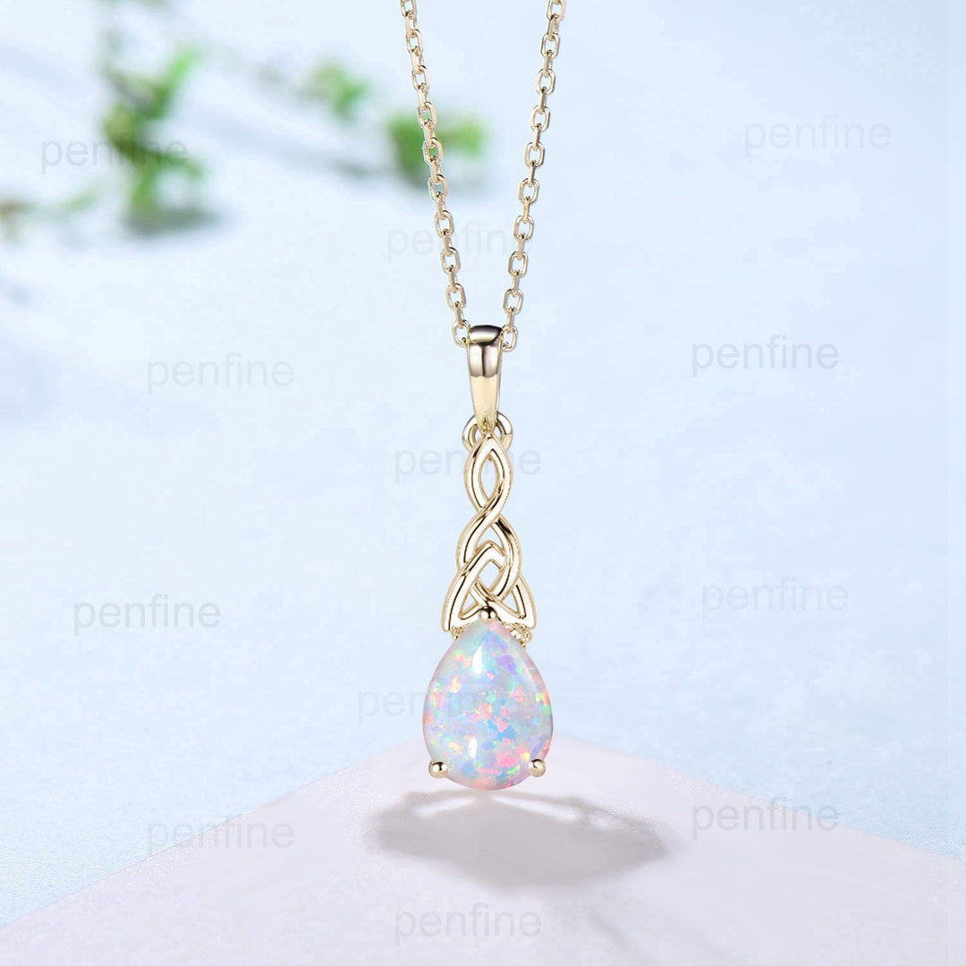 5x7mm Teardrop White Opal Pendant Necklace Vintage Unique Fire Opal Pendant Norse Viking Opal Necklace For Women Birthday Gift - PENFINE