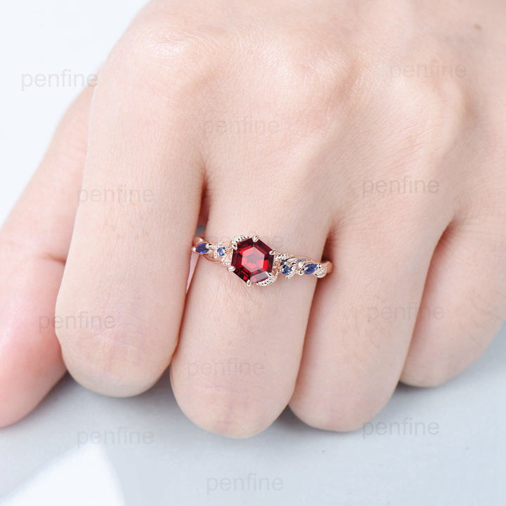 Nature Inspired Red Ruby Engagement Ring Unique Twig  Lab Ruby Sapphire Wedding Ring Branch Promise Ring Handmade Proposal Gifts for Women - PENFINE