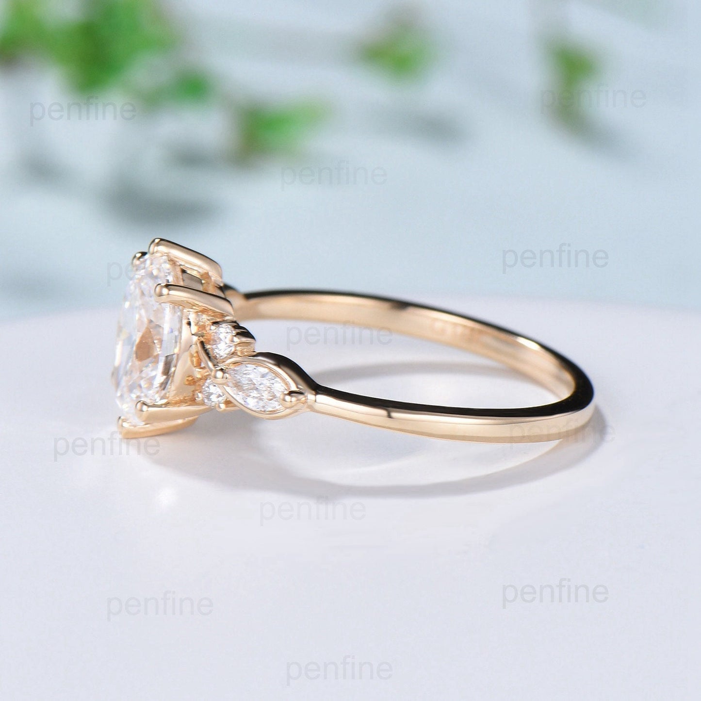 Vintage Oval Cut Moissanite engagement ring VS-D flawless moissanite ring for women 14K Yellow Gold marquise diamond moissanite wedding Ring - PENFINE